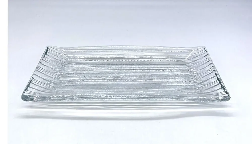 Vintage Rectangular Clear Ribbed Glass Butter Dish Plate 8.5” x 4.75”